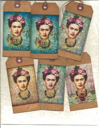 12 Primitive Tags Frida Kahlo Grungy Hang Tags Gift Tags Folk photo