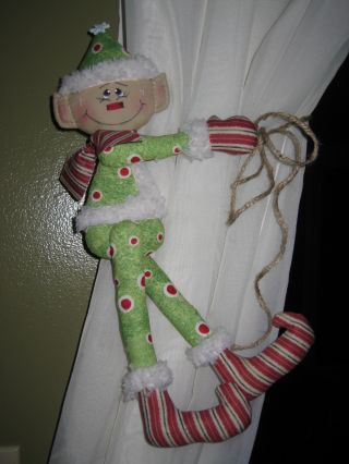 Primitive Hc Holiday Christmas Hanging Santa Claus Helper Elf Doll Hugger photo