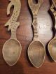 Set Of 4 Old Antique Pa Dutch Design Wooden Carved Spoons Primitives photo 4