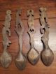Set Of 4 Old Antique Pa Dutch Design Wooden Carved Spoons Primitives photo 5