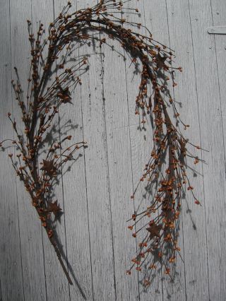 5 Foot Long Primitive Mustard Pip Berry And Star Garland photo