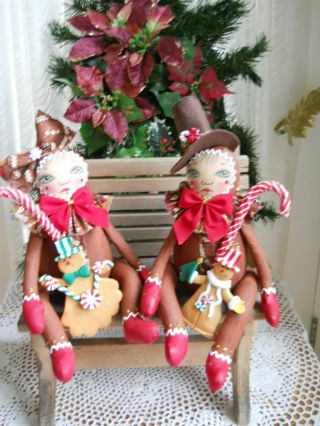 Primitive Folk Art Christmas Ginger Bread Set 