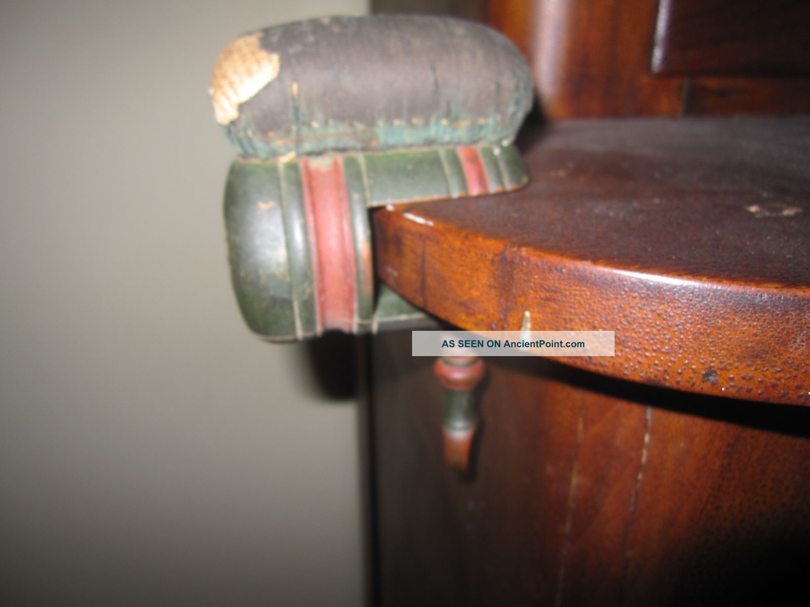 Dreat Old Painted Wood Pincushion Sewing Clamp Primitives photo