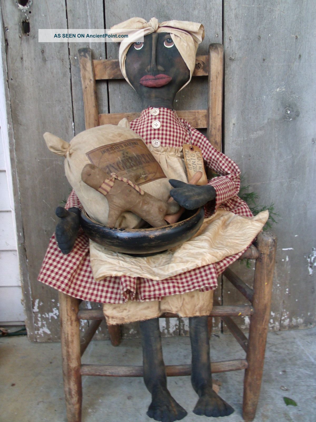 Primitive Grungy Backing Ginger Bread Mammy Doll Set Primitives photo