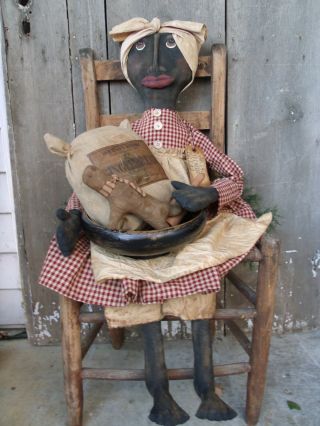 Primitive Grungy Backing Ginger Bread Mammy Doll Set photo