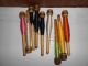 Set Of 9 Short Wooden Quill Bobbins With Silk Thread (134) Primitives photo 1