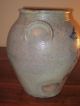 Early Gray Ovoid Stoneware Pottery Crock Cobalt Blue Leaf Design Primitives photo 1