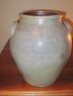 Early Gray Ovoid Stoneware Pottery Crock Cobalt Blue Leaf Design Primitives photo 5
