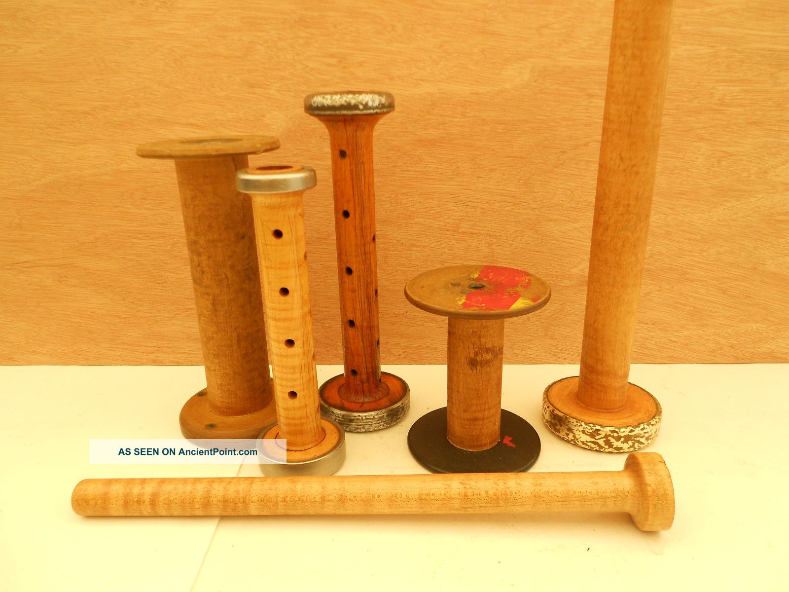 Set Of 6 Misc Tiger Maple Bobbins (43) Primitives photo