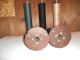 5 Fiber Bobbins With Metal Knobs With Thread (132) Primitives photo 2