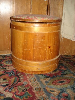 Antique Large Firkin Sewing Bucket W/lid Condition photo