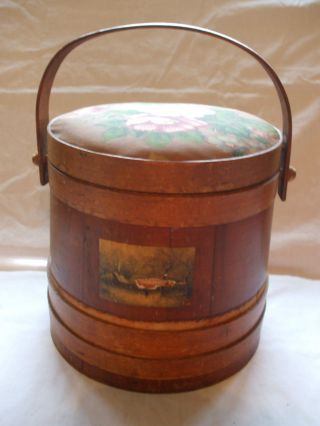 Vintage Firkin Primitive Wooden Sugar Pantry Sewing Bucket photo