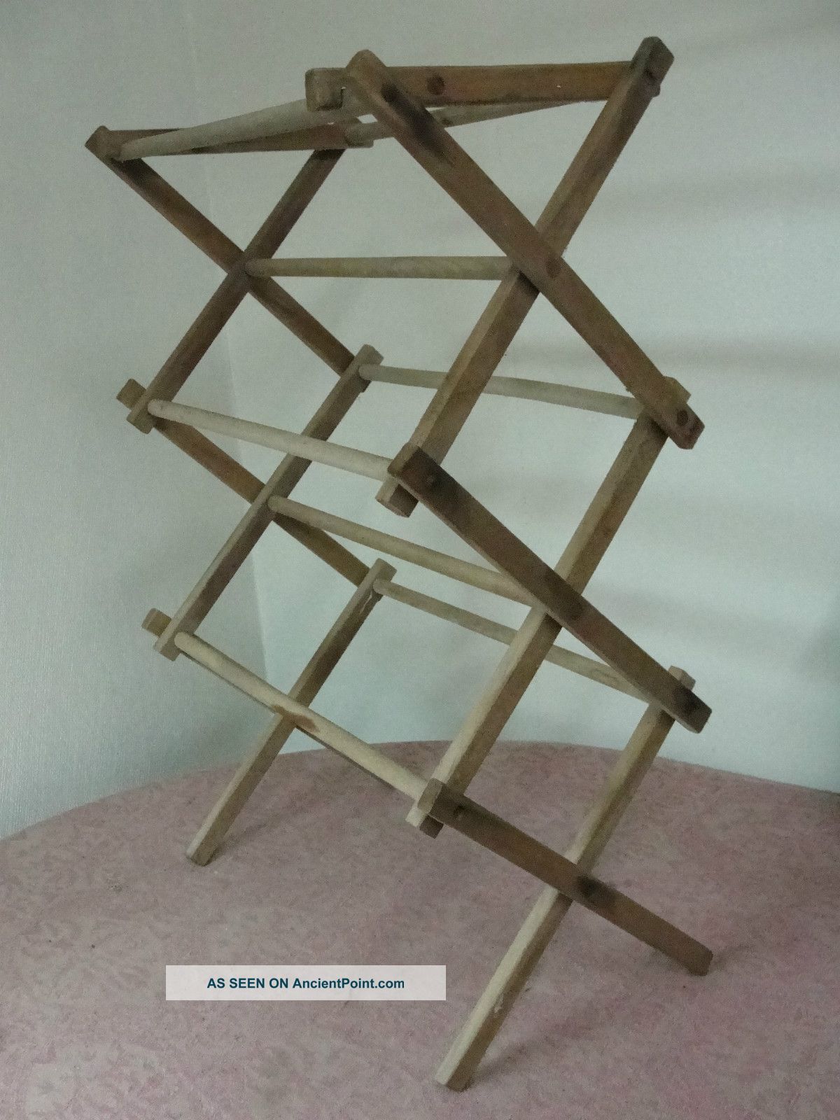 Vintage Small Folding Wood Laundry Clothes Towel Or Flower Herbs Drying Rack