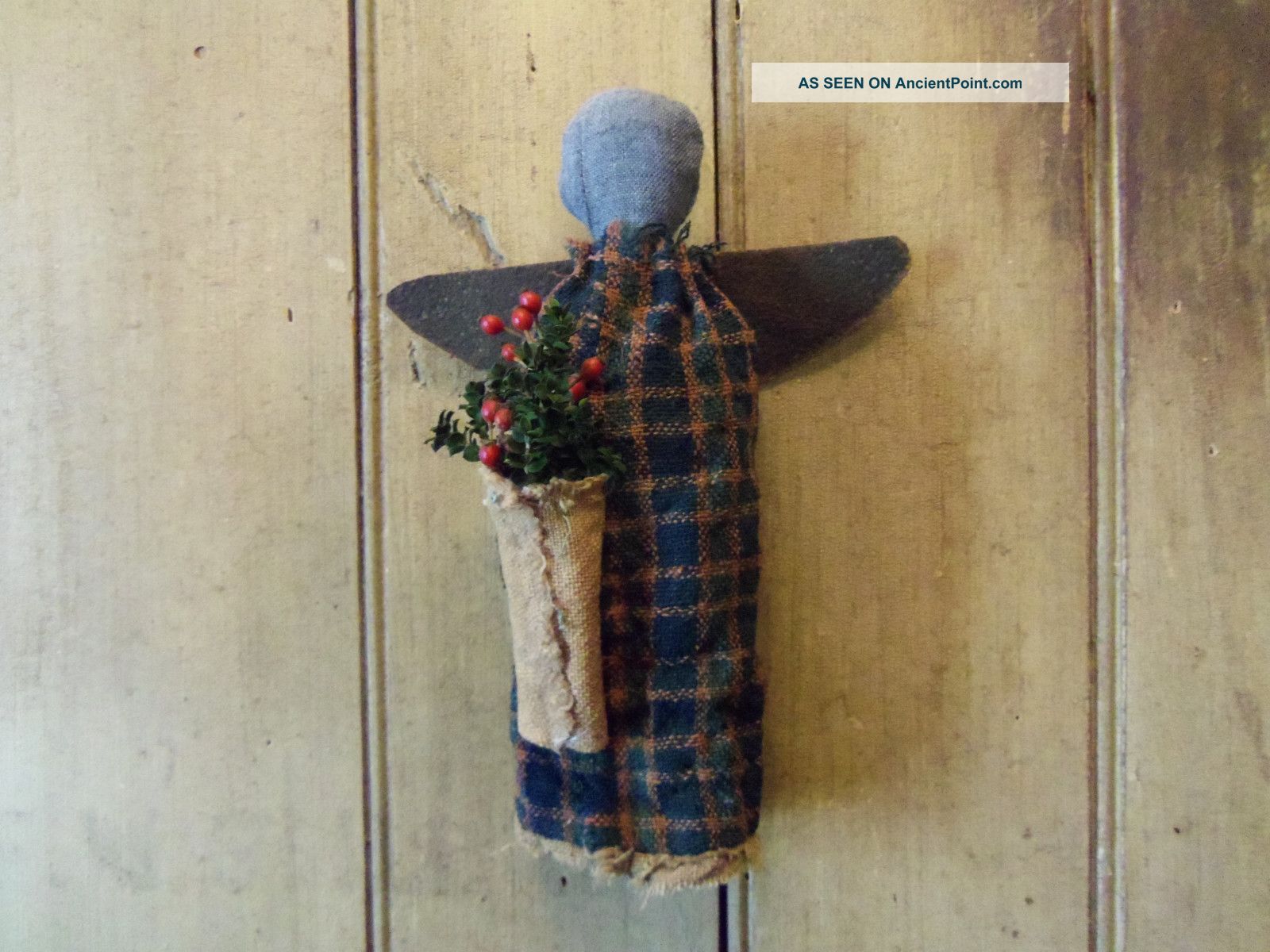 Primitive Old Wool Homespun Santa Angel Ornamentl Primitives photo