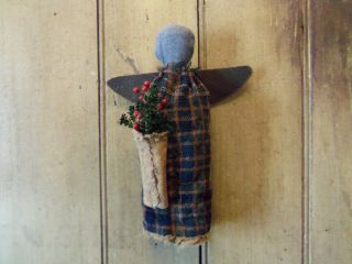 Primitive Old Wool Homespun Santa Angel Ornamentl photo