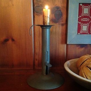 Primitive Slate Blue Iron Hog Scraper With Early Look Flat Top Candle photo