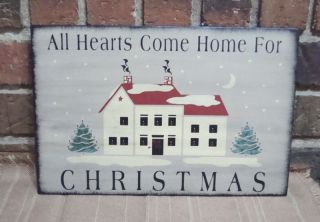 Prim Style Holiday Christmas Wood Sign All Hearts Come Home For Christmas Hp photo