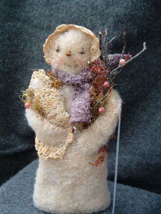 Primitive Folk Art Snowman - Snowgirl - Snowlady - With A Baby - Hand Crafted photo