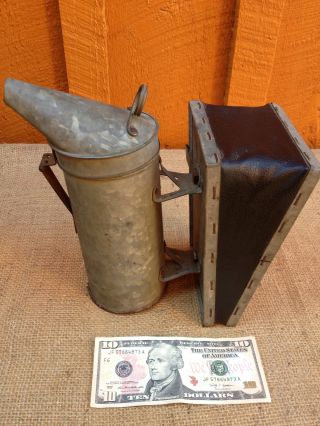 Antique / Vintage Galvanized Bee Smoker W/ Bellows - Bee Keepers Tool photo