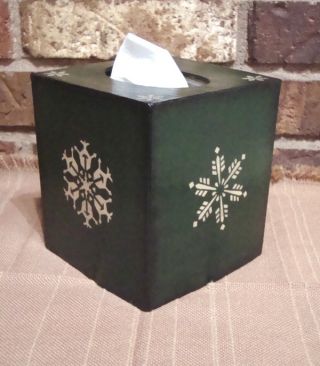 Prim Winter Holiday Christmas Snowflake Boutique Tissue Box Cover Hp Pine Green photo