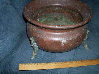 Awesome Antique Footed Copper Planter Patina Primitive Americana photo