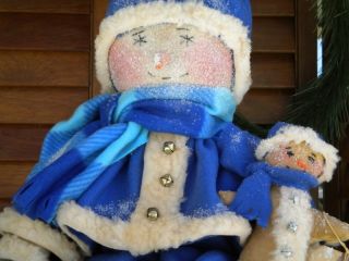 Primitive Folk Art Snowman Doll And Friend photo