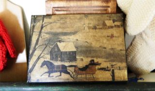 Primitive Print On Canvas Winter Scene With Horse And Sleigh photo