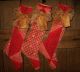 3 Primitive Grungy Christmas Tree Red White Checked Stocking Ornaments Ornies Primitives photo 2
