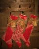 3 Primitive Grungy Christmas Tree Red White Checked Stocking Ornaments Ornies Primitives photo 3