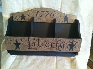 Primitive,  Americana,  Country Crackled Mail Holder With Liberty And 1776 photo