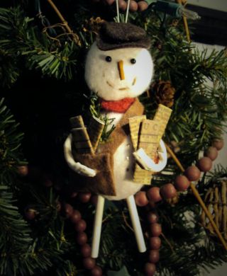 Primitive Folk Art Handmade Handcrafted Christmas Snowman Doll Ornie Ornament photo