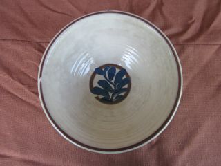 Redware Milk Pan Decorated With Leaf Design Impressed B On Bottom Blue White photo