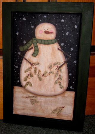 Primitive Hp Folk Art Snowmen Garland Winter Door Panel photo