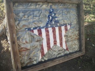 Antique Window Upcycled Into Chic Shabby Wall Picture Country Patriotic Star photo