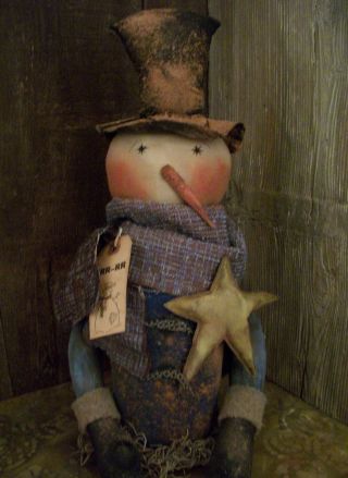 Primitive 16 In.  Snowman ==top Half Doll == Stands Alone ==wooden Base == photo