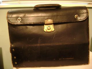 Antique Solid Leather & Brass Salesman Sample Carry Case W/3 Side Compartments photo