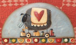 Hand Painted Sheep & Saltbox Houses Buttons On Wood Adorable Country Prim photo