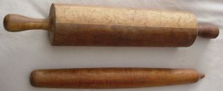 2 Antique Unusual Rare Wood Rolling Pins Very Old photo