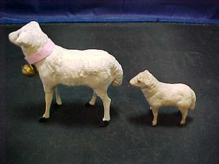 Vintage German Putz White Ewe Sheep & Lamb Early 1900 ' S,  (not Wooly) Nr photo