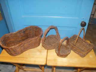 4 Primitive Twig Basket - - With Handle - Very Rustic Grapevine photo