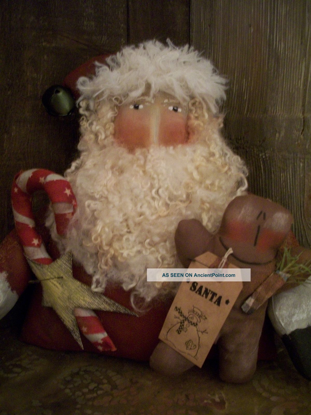 Primitive Large Santa W/long Arms == Candy Cane = Doll == 12 X 14 In== Primitives photo