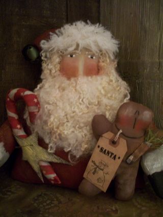 Primitive Large Santa W/long Arms == Candy Cane = Doll == 12 X 14 In== photo