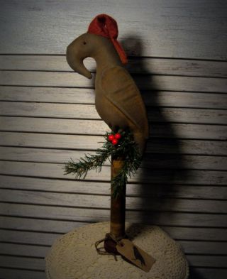 Primitive Folk Art Handcrafted Christmas Black Santa Crow Doll Make Do Ornie photo