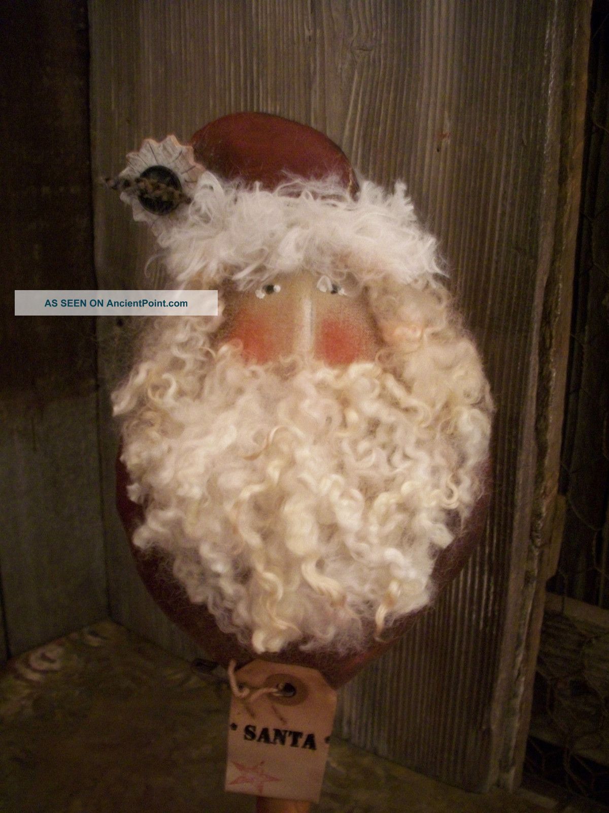 Primitive Round Fat Santa Bobbin == 12 X 6 In.  ==holiday Doll == Primitives photo