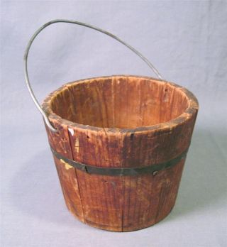 Vintage Miniature Wooden Stave Bucket 4 1/2 