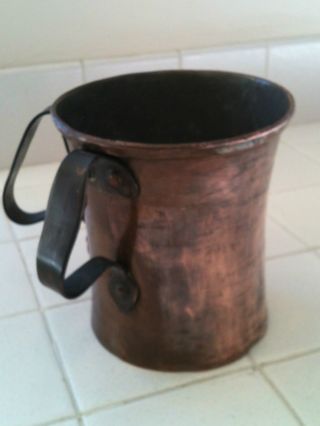 Antique Primitive Heavy Dovetailed Copper Cup Mug With 2 Handles photo