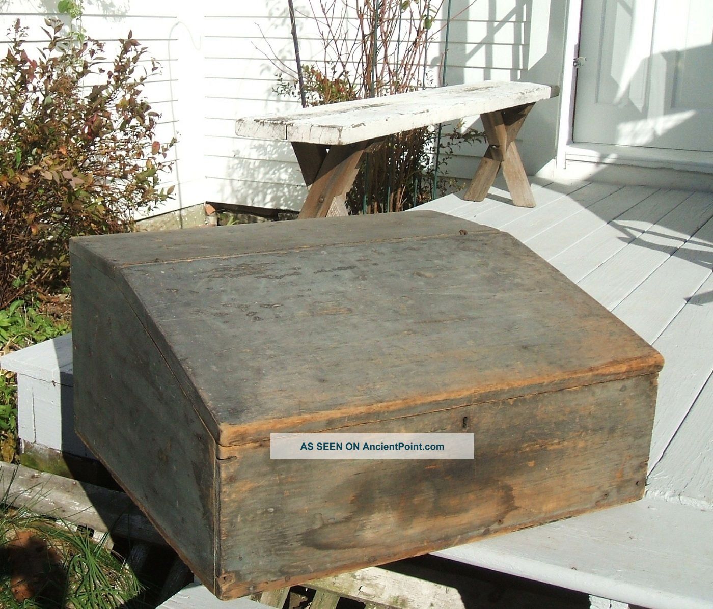 1790 ' S Desk Box With Old Gray Paint,  Snipe Hinges,  Aafa Primitives photo