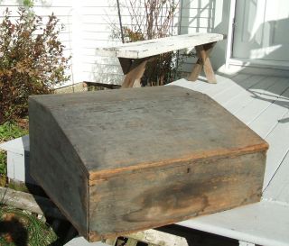 1790 ' S Desk Box With Old Gray Paint,  Snipe Hinges,  Aafa photo