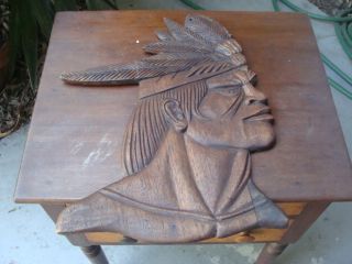 Large Hand Carved Mahogany Plaque Of An Indian Chief photo