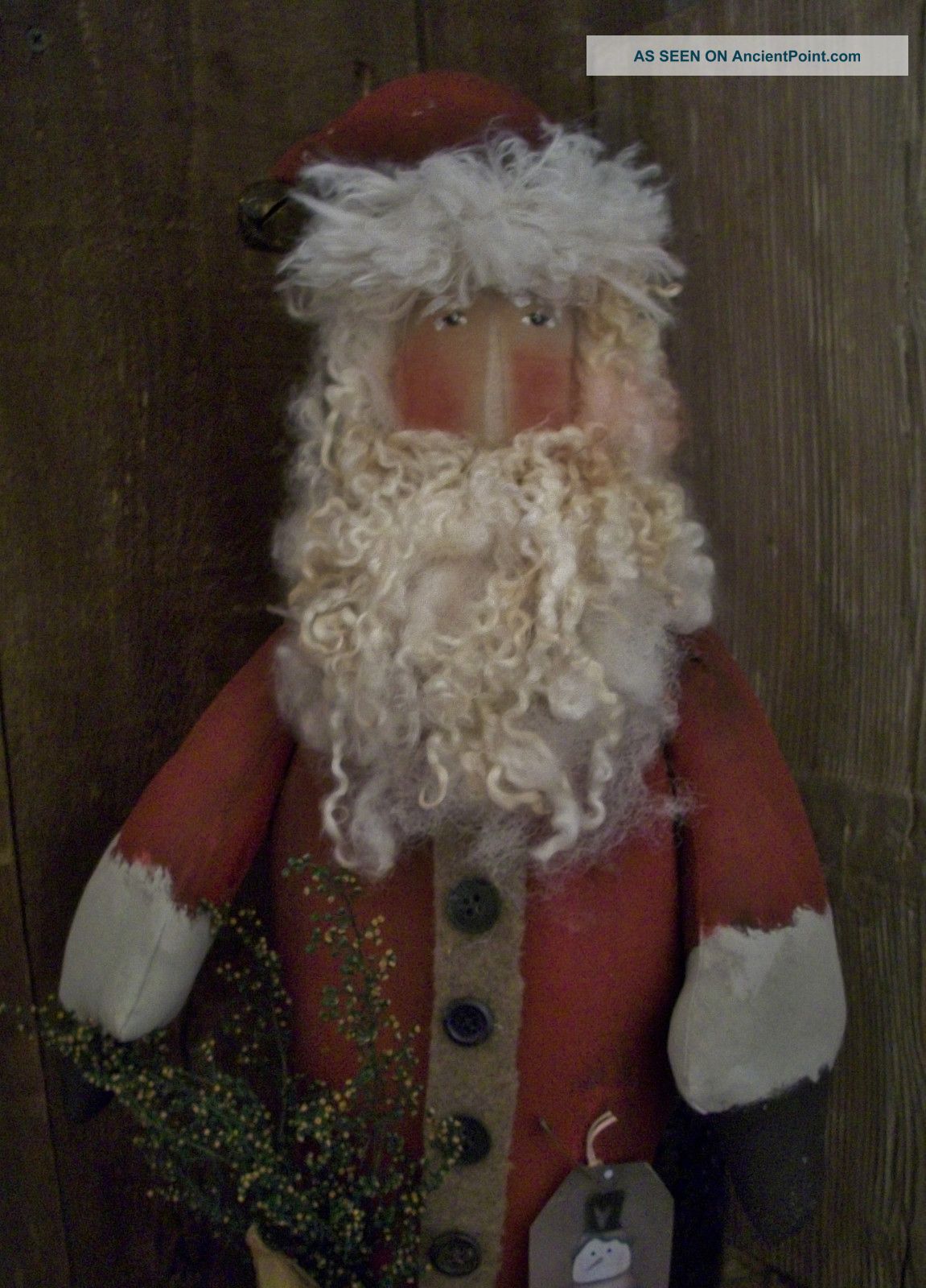 Primitive Santa Standing Doll ==on Base == Long Coat=w/buttons==18 X 10 In.  == Primitives photo